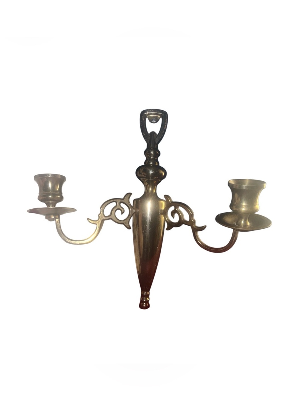Vintage Solid Brass Double Arm Wall Sconce Candle Holders - Pair